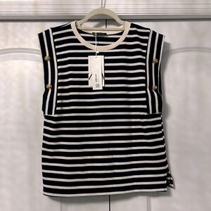 Brand new ZARA top. Beautiful navy and white stripe top with gold detail!